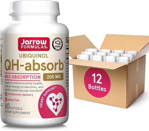 [BRSRMAIOOIFWKCTP] Jarrow 공식 QH-Absorb, 200 mg, 건강한 심장 혈관 기능을 위한 Ubiquinol 규정식 보충교재, 60 Softgels, 60 일 공급 (팩 OF12)