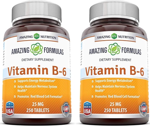 [BRSWGAYLBEHAGD3V] Hämmästyttävä Formula B6-vitamiini Pyridoksiini 25 mg 250 Tabletit Supplement 