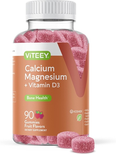 [BRSW2HABBB4AY3Y4] Viteey Calcium Gummies with Vitamin D3 and Magnesium Supplement for Bone Health - Chewable Calcium Supplements for Women & Men - Gluten-Free, Non-GMO - 90 Count