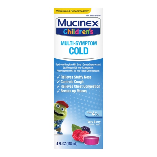 [BRSWIYITBF4RKDT4] Mucinex Children's Multi-Symptom Cold Medicine, Kids Cough Medicine, Mucinex Kids Medicine/Decongestant with Dextromethorphan HBr, Guaifenesin, Phenylephrine HCl, Very Berry Flavor Liquid, 4 Fl Oz