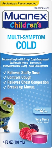 [BRSWIYITBF4RKDT4] Mucinex儿童多节冷降液——解放斯图菲鼻塞,胸塞摄入,Cough & Mucus,期望剂和用Dexteromethorphan,Guaifenesin,Phenylephrine,4 oz.