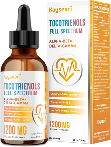 [BRSRAGIBCUBBYD3X] Full Spectrum of Tocotrienols Supplement 1200mg- Tocotrienol Vitamin E Liquid,Tocopherol-Free - Superior Antioxidant Blend - Higher Absorption - 2 fl oz,30 Servings