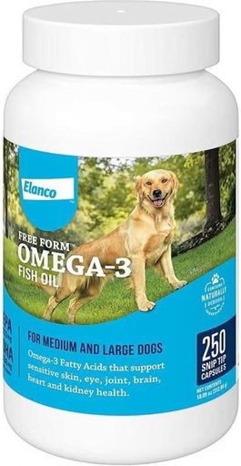 [BRSWIFA3AYGBK2AZ] Free Form Snip Tips Omega-3 Fish Oil Liquid Supplement for Medium & Large Dogs, 250 Count