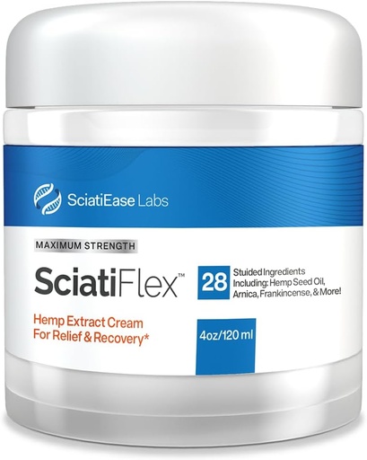 [BRSROGA7AAMBYFDZ] SciatiFlex Topical Sciatic Cream - Maximale sterkte voor zenuwproblemen in de onderrug, heupen, billen, benen en voeten - Hemp Cream met Arnica Extract, Shea Butter, Aloë Vera - 4oz