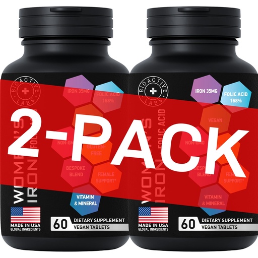 [BRSROZY6PMBRGCDX] Vegan Iron Supplements for Women with Folic Acid - 35mg Gentle Iron, 400mcg Folic Acid - Ferrous Sulfate Blood Builder for Anemia, Pregnancy & Red Blood Cell Support - 2-PACK, 120 Gluten-Free Tablets