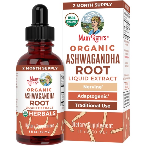 [BRSWYHAPBVYRMGTL] MaryRuth Organics Ashwagandha Root | USDA Organic Ashwagandha Liquid Drops | Stress Relief, Natural Calm, Relaxation and Mood Support Supplement | Adaptogenic | Nervine | Vegan | Non-GMO | 60 Servings