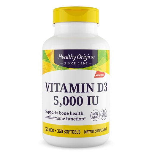 [BRSWIYAFAB4B2F3E] Healthy Origins Vitamin D3 (Lanolin) 5,000 IU Softgel - Bone Health and Immune Support Supplement - Easily Absorbable Vitamin D Supplements - Gluten-Free Vitamin D3 Supplement - 360 Softgels
