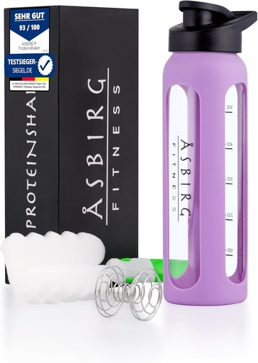 [BRSROAQ3B4PGE3DL] Bouteille de shaker pour protéines en verre 24 oz – sans BPA, sans couvercle étanche, en acier inoxydable mélangeur de boule et manches en silicone – Gym Shaker pour smoothies, shakes et pré-entraînement – pastel violet