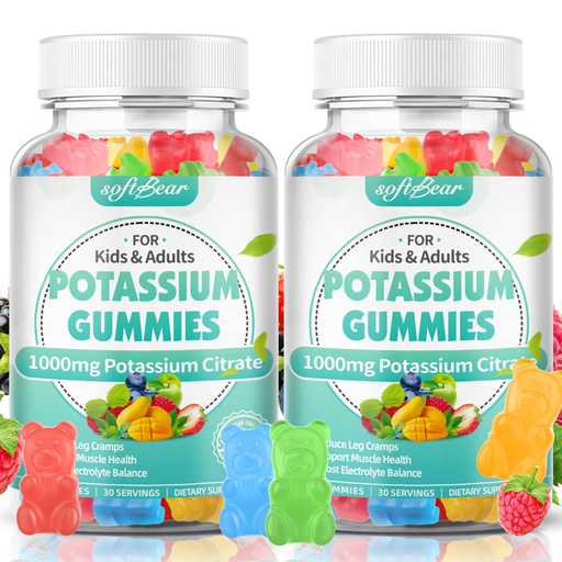 [BRSRAEATAAGRA3TZ] softbear Potassium Citrate Gummies, High Potency Potassium Citrate 1000mg Supports Leg Cramps & Muscle Health Potassium Gummies for Adults & Kids Mixed Fruit Flavor 120 Count