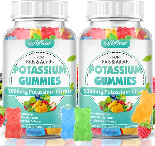 [BRSRAEATAAGRA3TZ] softbear kalium Citrát gumies, vysoká potence kalium Citrát 1000mg podporuje křeče nohou a svalů zdraví draslík gumičky pro dospělé a děti smíšené ovocné příchutě 120 Počet