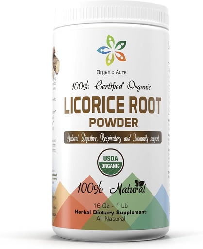 [BRSWKHY2OQGRWDDP] Organic Aura Licorice Root Powder 16Oz -1Lb. Natural Digestive and Immune Support. Enhances Overall Health. 100% Natural and Raw Superfood Supplement. No GMO. Gluten Free.
