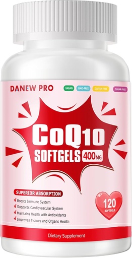 [BRSRA2T7DJYQYHL6] CoQ10-400mg-Softgels với PQ, BioPerine & Omega-3, Coenzyme Q10 (Ubiquinone) Phụ trợ cho High-Abrorption, mạnh mẽ-Antioxidant, Hỗ trợ Trái tim và Nguồn Năng lượng, 120 phục vụ