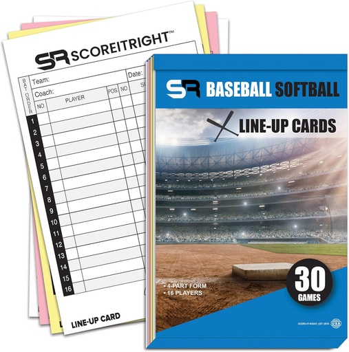 [BRSWYZQ7AEMR4GT6] Baseball/Softball Lineup Cards – 16 Player Book Format Lineup Cards for 30 Games – Flipbook Carbon Copy 4 Part Form – Time Saving and Practical Baseball Coaching Accessories