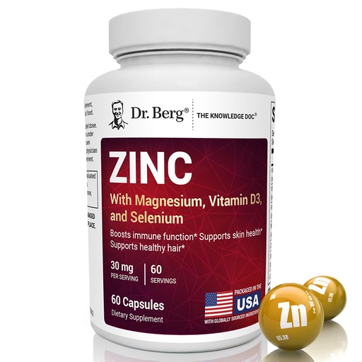 [BRSRAFQYA4NAKYI3] Dr. Berg Zinc 30mg Enhanced with Magnesium, Vitamin D3, Selenium, & Copper - Zinc Supplements for Men & Women - Chelated Zinc for Immune, Skin, Hair, & Nails Support* - 60 Capsules