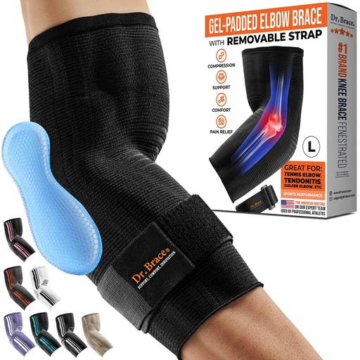 [BRSRAYL2DJ7WA3Q6] DR. BRACE® Elite Elbow Brace Support, Breathable Elbow Compression Sleeve with Gel Pad for Golfer's, Tennis Elbow & Tendonitis Treatment & Pain Relief 2024 (Black, Large)