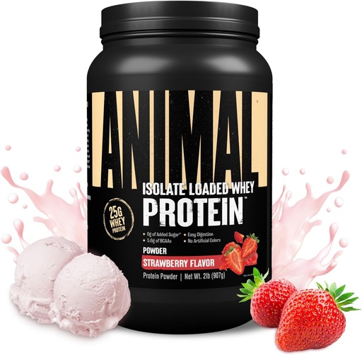 [BRSWK233BQAA4G3M] Animal Whey Isolate Protein Powder - Loaded for Pre " Post Workout Muscle Builder and Recovery with Digestive Enzymes for Men " Women - 25g Protein, Great Taste, Low Sugar - Strawberry 2 lbs