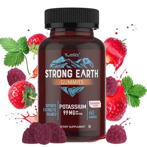 [BRSROBQNOENGAFDO] YumVs Potassium Supplement Gummies - Strawberry Flavor - 99 mg (as Potassium Citrate) per Serving - Supports Electrolyte Balance - Vegetarian Kosher Halal Gluten Free Pure Potassium Gummies (60 Count)