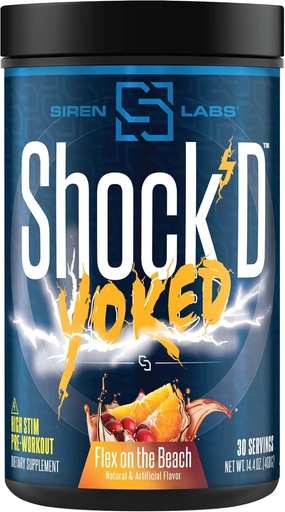 [BRSW2YA6PIIQYADJ] Shock’D Yoked High Stim Pre-Workout – Caffeine, Taurine, Citrulline Malate, Agmatine, Betaine Anhydrous–High Energy & Powerful Muscle Pumps-Nitric Oxide–Flex on The Beach (30 Servings)
