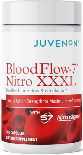 [BRSRAGARBYMQE3TP] Juvenon BloodFlow-7 XXXL Nitric Oxide Supplements for Men & Women - More Powerful, Longer Lasting Natural Nitric Oxide Booster with Nitrosigine® + S7® - Blood Flow & Circulation Support (1-Pack)