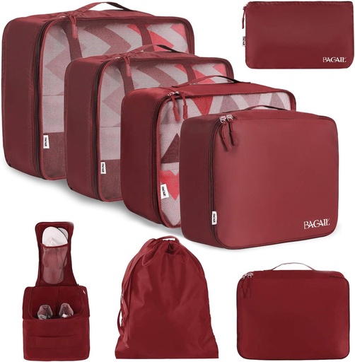 [BRSWYAL2OF6RSET6] BAGAIL 8 Set Packing Cubes Luggage Packing Organizers for Travel Accessories-Wine Red