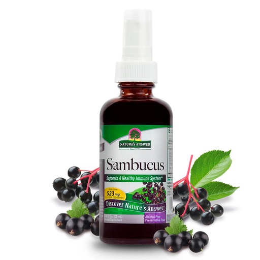 [BRSWIYIBAYIAGCLM] Nature's Answer Sambucus Spray | Supports a Healthy Immune System | Infused with Slippery Elm, Sage & Echinaea | Alcohol-Free, Gluten-Free, Kosher Certified & No Preservatives 2oz