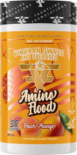 [BRSROZIBAF5WKFL2] Amino Flood from Frontline Formulations - BCAA + EAA Recovery & Hydration Formula – Muscle Support, Electrolytes & Endurance – Amino Acid Supplement for Intra & Post Workout Peach Mango
