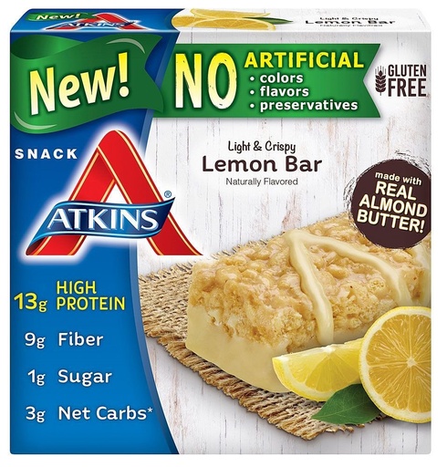 [BRSWGZQTCQPREC3K] Atkins Snack Light Crispy Lemon Bar, 5 Little Bars (Pack of 2)