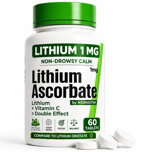 [BRSRAA3YC4FQ2F3J] Low Dose Lithium Supplement 1mg – Non-Drowsy Calm & Focus – Fast-Dissolve Lithium Ascorbate Tablets with Vitamin C – Compare to Lithium Orotate 1mg – 60 Count