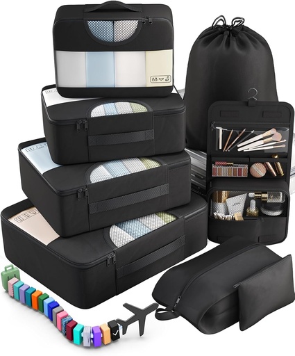 [BRSRMZILAUCBYF3L] Veken 10 Set/8 Set Packing Cubes for Travel Essentials, Suitcase Organizer Bags in 4 Sizes, Carry-On Luggage Accessories with Large Laundry & Toiletry Bag, Must-Have for Airplane, Road Trip & Camping