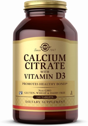 [BRSWIYTYO4PBUFLC] Solgar Calcium Citrate with Vitamin D3-240 Tablets - Non-GMO, Gluten Free, Kosher - 60 Servings