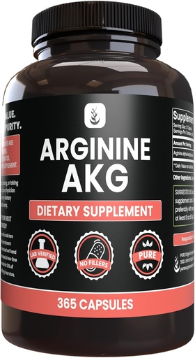 [BRSRMBL3OZ7Q22TP] PURE ORIGINAL INGREDIENTS Arginine AAKG (365 Капсули) No Magnesium або рисові наповнювачі, Завжди чистий, Lab Verified