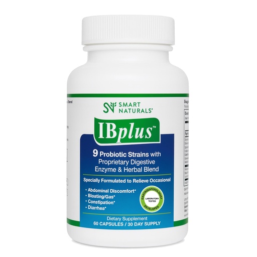 [BRSWKGQKBB4AKC34] IBplus® Probiotic, Digestive Enzyme & Herbal Blend, Improved Formula-60 Capsules!! for Irritable Bowel - Abdominal Pain, Constipation, Diarrhea, Gas/Bloating –Proprietary Formula by Smart Naturals™