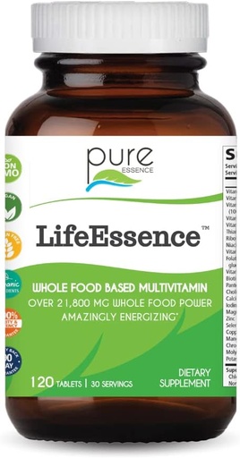 [BRSWIYT3PMDBWA3A] 여성과 남성을위한 PURE ESSENCE LABS LifeEssence Multivitamin - 자연 초본 보충 - 비타민 D, 비타민 D3, 비타민 B12, 전체 식품 Biotin (120 정제)