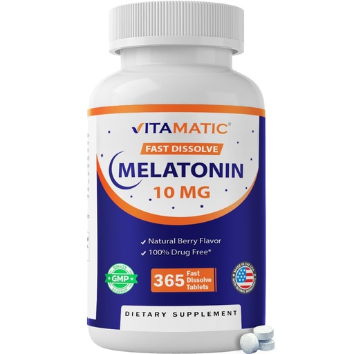 [BRSRMBQEB4IBEHL3] Vitamatic Melatonin 10 mg, Natural Berry Flavor, 365 Fast Dissolve Tablets