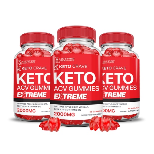 [BRSROAIFCIMA2DQ4] Justified Laboratories Keto Crave Keto ACV Gummies Extreme (2000 mg) - 60 Count, Pack of 3 - Formulated with Apple Cider Vinegar, Folate & Vitamin B12 - Non-GMO, Vegan, Gluten Free - 90 Servings