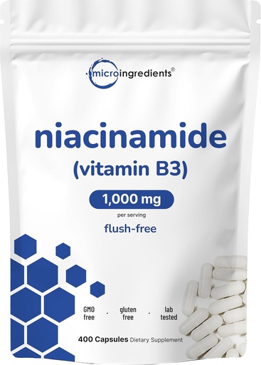 [BRSWYELQBYPA4HIU] Vitamina B3 Niacinamide 500mg Por Capsule, 400 cápsulas TENIDO 1000mg Flush Free Niacin Por Serving, Essential B Vitamin Supplement ANTE Skin Care Health & Energy Support ← Non-GMO, Gluten Free