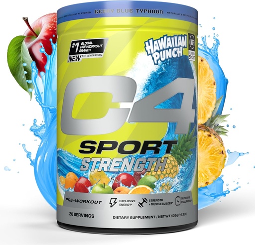 [BRSRAZIEDIJRG3D7] C4运动力量预选赛粉 - NSF体育认证 - Beta-Alanine, Creatine, 200mg Cafeine - 男女无糖能源补充赛 - 夏威夷Punch Berry Blue, 20名服务生