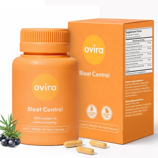 [BRSROGITAEGRSADG] Ovira Bloat Control with JUNICLEAR – Added Juniper for Gas & Bloating Relief for Women and Men - Reduces Water Retention, Promotes Digestive Health & Gut Health - 60 Vegan Capsules, Pack of 1