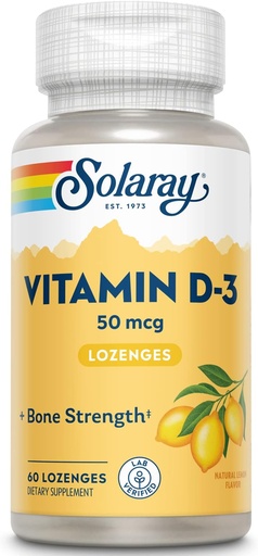 [BRSWIYYICAIRSDLO] SOLARAY Vitamin D3 Lozenges 50mcg - 2000IU D3 Vitamin - Strong Bones, Muscle and Immune Support - Natural Lemon Flavor - Lab Verified, 60-Day Guarantee - 60 Servings, 60 Lozenges