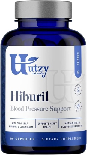 [BRSRM2YTCANRYYA3] Utzy Naturals Hiburil | Blood Pressure Support Formula | with Olive Leaf Extract, Hibiscus Extract, & Lemon Balm Extract | 90 Capsules