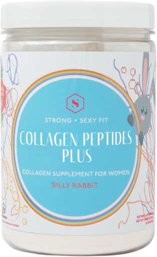 [BRSROBILOEIAGE3P] Strong + Sexy Fit Collagen Peptides Plus Powder with Hyaluronic Acid and Vitamin C, Women's Hair, Skin, Nails and Joint Support Supplement, Grass Fed Bovine Collagen, Silly Rabbit, 20-40 SVG