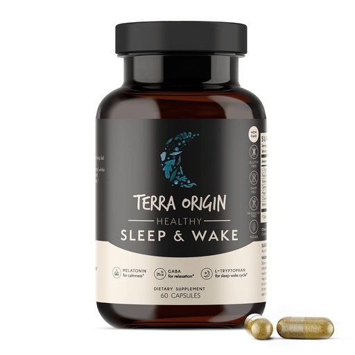[BRSW2AAROZ5AYELP] TERRA ORIGIN Healthy Sleep & Wake | Natural Sleep Aid Supplement for Adults | Restful and Awake Refreshed | GABA, L-Tryptophan, Melatonin, Chamomile, Valerian, PassionFlower | 60 Capsules