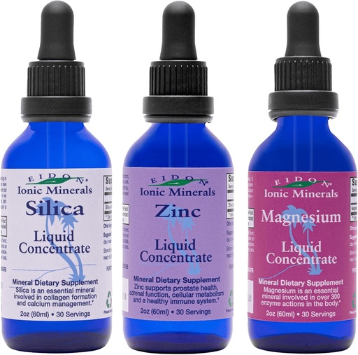 [BRSROED3OJ4AAD3O] Eidon Ionic Minerals Liquid Silica, Zinco, & Magnesio Drops Variety Pack - Silice, Zinco, & Magnesio Supplementi, All-Natural Trace Minerals, No Preservatives or Additives - 2 oz, Confezione da 3