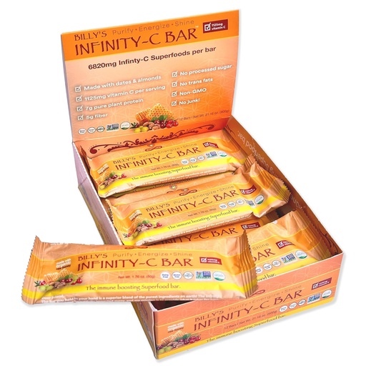 [BRSWKHDROIFQOCQ3] Infinity C Superfood Bars, Healthy Energy Bars with 1125 mg of Whole Food Vitamin C, Immune Boosting Plant Based Ingredients, Camu Camu, Acerola, Amla Powder, & Shilajit, Raw, Gluten Free, Non GMO