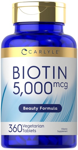 [BRSRMYYDB4MRGEYY] Carlyle Biotin 5000mcg | 360 Vegetarian Tablets | Beauty Formula Supplement for Hair, Skin, and Nails | Non-GMO, Gluten Free