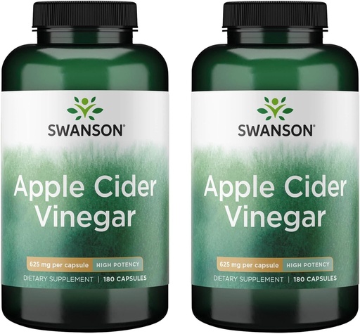 [BRSWGFD3BYFBS2T7] Swanson Apple Cider Vinegar Capsules - Supports Healthy & Digestive Health - Helps Support Metabolism and Maintain Profile - (180 Capsules, 625mg Each) 2 Pack
