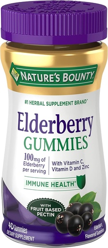 [BRSWGADQOYMROGYV] Bounty Elderberry Gummies, Immune Support, Contiene Vitamina A, C, D, E y Zinc, 40 Gummies