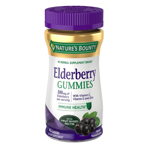 [BRSWGADQOYMROGYV] Nature's Bounty Elderberry Gummies, Immune Support, Contains Vitamin A, C, D, E and Zinc, 40 Gummies