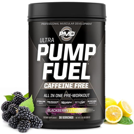 [BRSRMCQ5OV6WG2Q7] PMD Sports Pump Fuel Ultra Caffeine Free, Ultimate Pre Workout & Muscle Pump, Maximum Strength Energy, Focus, Endurance & Recovery, Creatine & Beta Alanine, BlackBerry Lemonade, 30 Servings