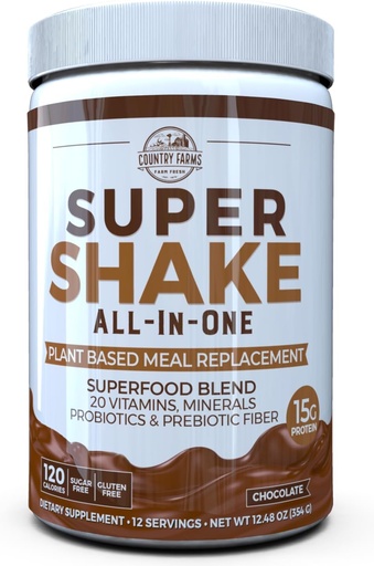 [BRSWGBQ2O4HRYET7] Landbruk All-i-ett Super Shake måltid erstatning 15g Plante Protein Kosttilskudd med supermat, vitaminer, probiotika og prebiotika, 12 serveringer, sjokolade, 12,48 Oz